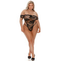 Barely Bare Lace Thong Teddy Plus Size Zwart