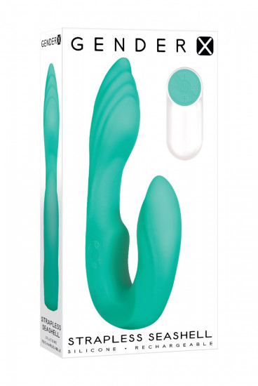 Gender X Strapless Sea Shell Vibrating Strapless Strap On Turquoise