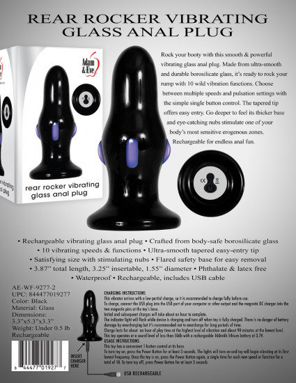 Adam & Eve Rear Rocker Vibrating Glass Buttplug Zwart