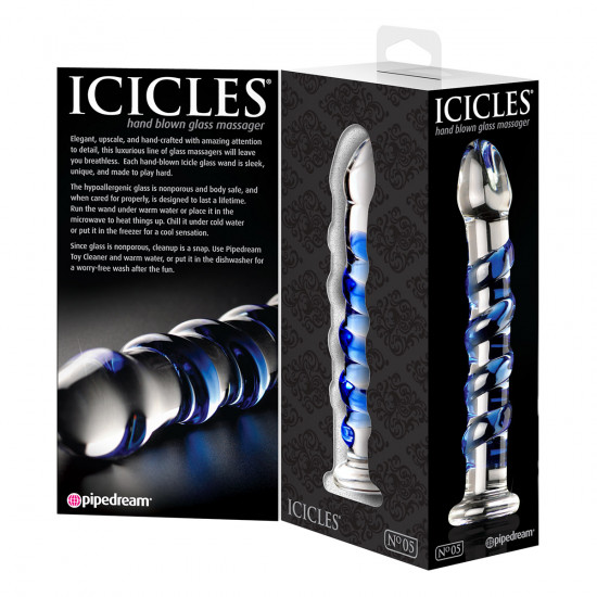 Icicles No. 5 Glazen Dildo Transparant met Blauw