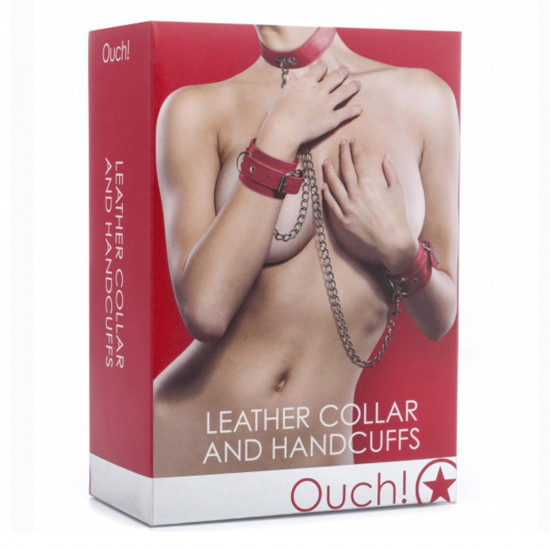 Leather Collar And Handcuffs Boeien Rood