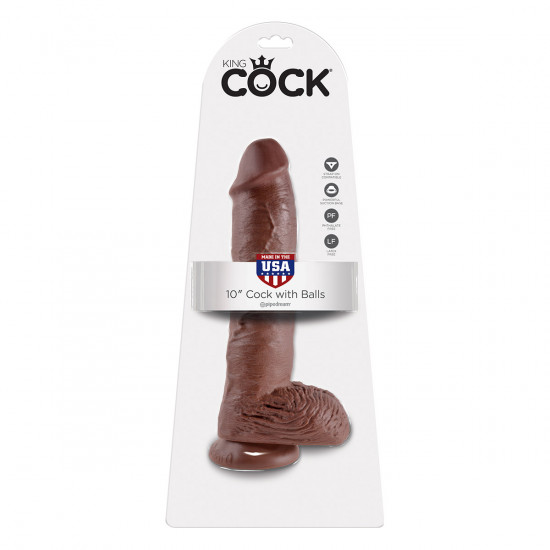 King Cock 10 Inch Cock with Balls Dildo Bruin
