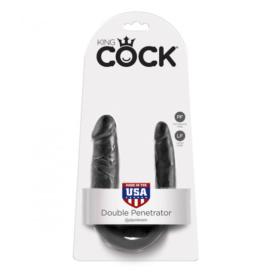 King Cock U-Shaped Small Double Trouble Dildo Zwart