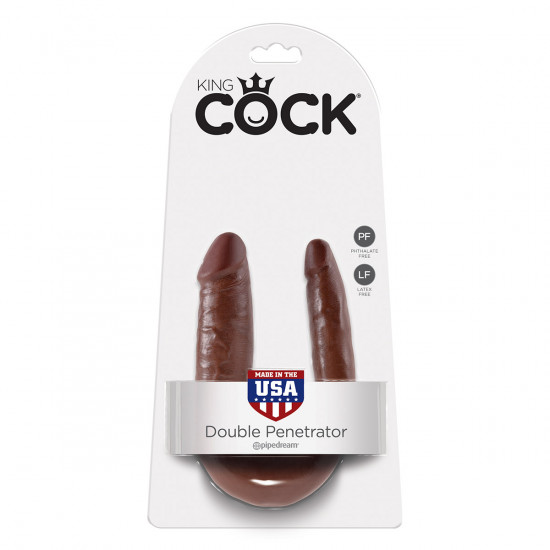 King Cock U-Shaped Small Double Trouble Dildo Bruin