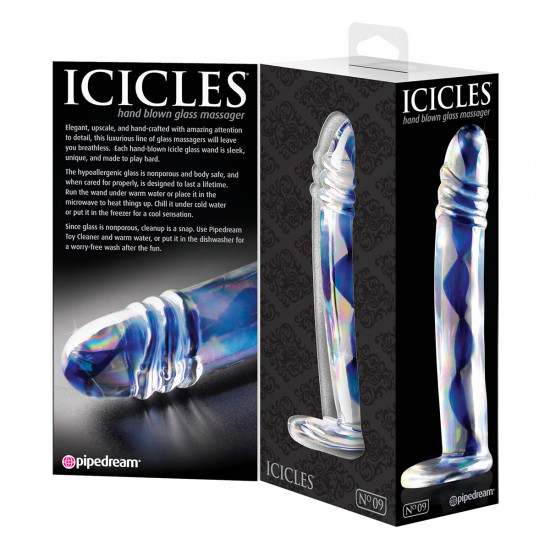 Icicles No. 9 Glazen Dildo Transparant met Blauw