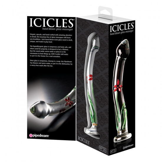 Icicles No. 21 Glazen Dildo Transparant Met Bloemen Design