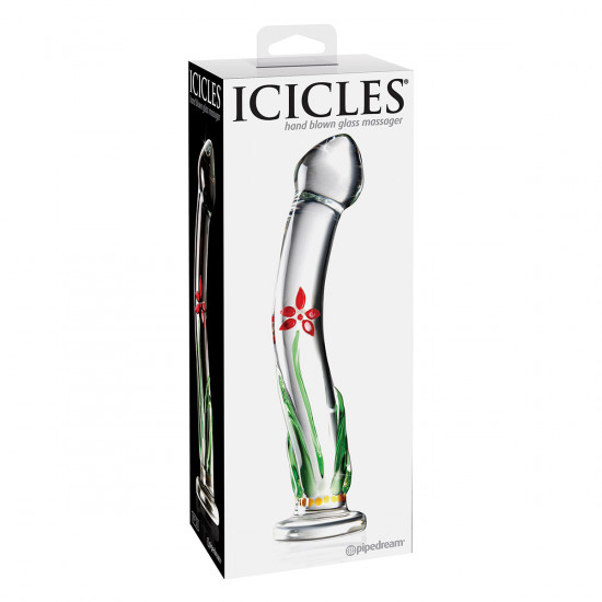 Icicles No. 21 Glazen Dildo Transparant Met Bloemen Design