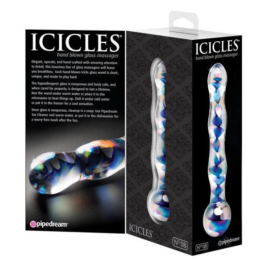 Icicles No. 8 Glazen Dildo Transparant met Blauw