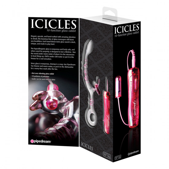 Icicles No. 16 Glazen Rabbit Vibrator Transparant met Roze