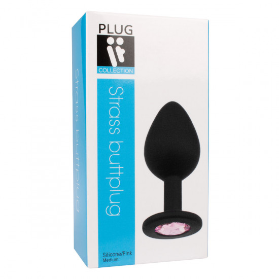 Plug It Strass Buttplug Medium Zwart/Roze