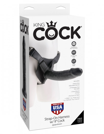 King Cock Strap-On Harness with 9 Inch Cock Zwart
