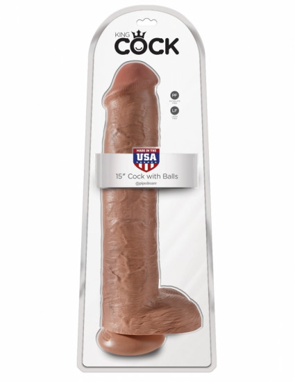 King Cock 15 Inch Cock with Balls Dildo Lichtbruin