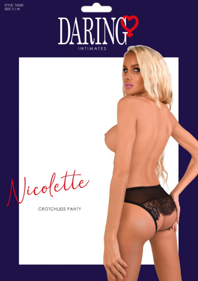 Daring Intimates Nicolette Crotchless Slip Zwart L/XL