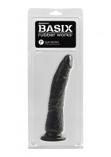 Basix Rubber Works Slim 7 Dildo Zwart