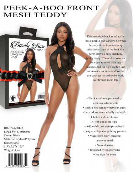 Barely Bare Peek A Boo Front Mesh Teddy Body Zwart