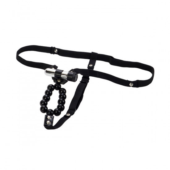 CalExotics Vibrating Lover's Thong With Stroker Beads Zwart